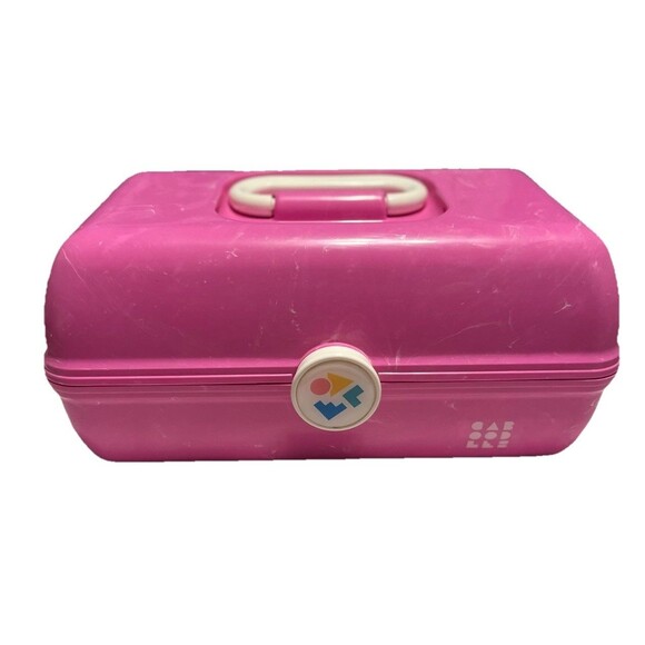 Vintage Caboodles Makeup Case Pink Marbled Train Travel Cosmetic Box Mirror USA - Picture 1 of 10